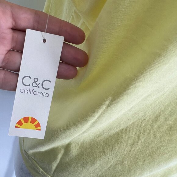 C&C California Boxy Yellow V-Neck  Tee 100% Pima Cotton Size Large NWT - Picture 7 of 10
